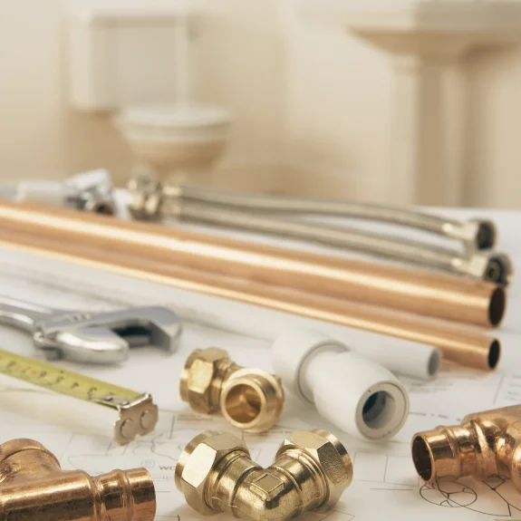 plumbing-contractors An image showing multiple plumbing fittings and water pipes.